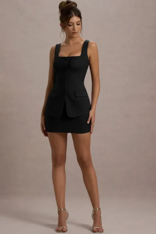 Maci | Black Tailored Square-Neck Mini Dress