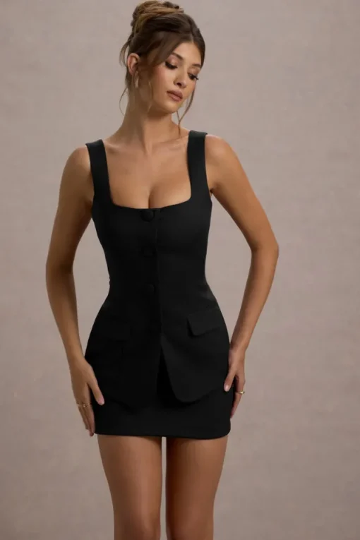 Maci | Black Tailored Square-Neck Mini Dress