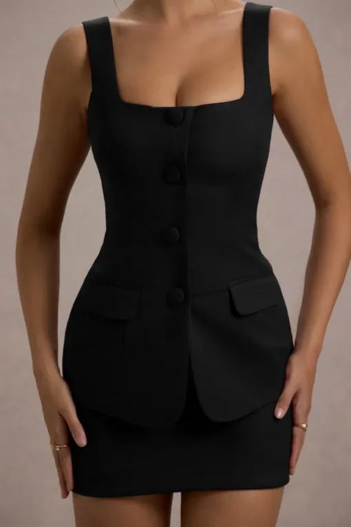 Maci | Black Tailored Square-Neck Mini Dress