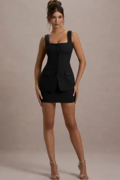 Maci | Black Tailored Square-Neck Mini Dress