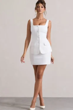 Maci | White Tailored Square-Neck Mini Dress