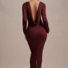 Madden | Plum Rib Knit Cowl-Back Midi Dress