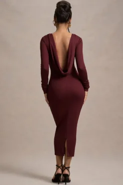 Madden | Plum Rib Knit Cowl-Back Midi Dress