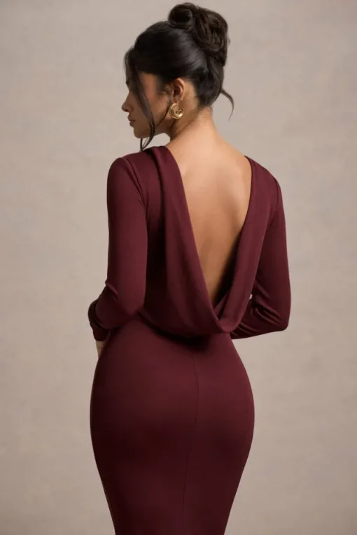 Madden | Plum Rib Knit Cowl-Back Midi Dress