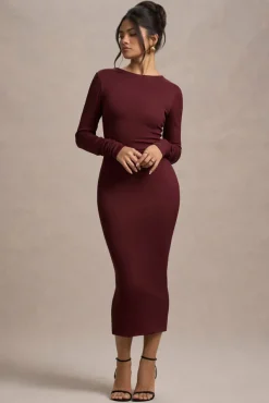 Madden | Plum Rib Knit Cowl-Back Midi Dress