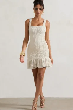 Madeira | Ecru Crochet Square-Neck Mini Dress With Ruffle Trim