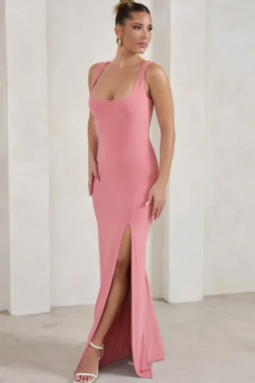 Madeline | Pink Sleeveless Thigh Split Maxi Dress