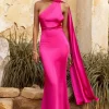 Mademoiselle | Hot Pink Asymmetric Scarf Neck Backless Maxi Dress
