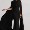 Magdelena | Black Asymmetric Cape Maxi Dress