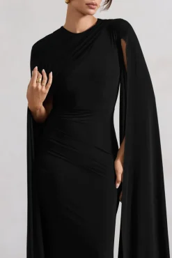 Magdelena | Black Asymmetric Cape Maxi Dress