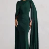Magdelena | Bottle Green Asymmetric Cape Maxi Dress
