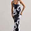 Mahina | Monochrome Floral Print Square-Neck Maxi Dress