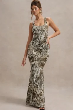 Mahina | Snake Print Square-Neck Maxi Dress