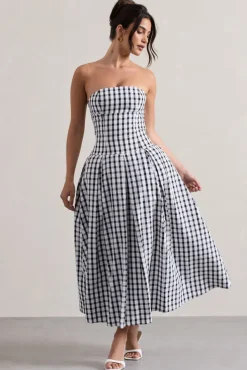 Maisy | Black u0026 White Gingham Strapless Maxi Dress