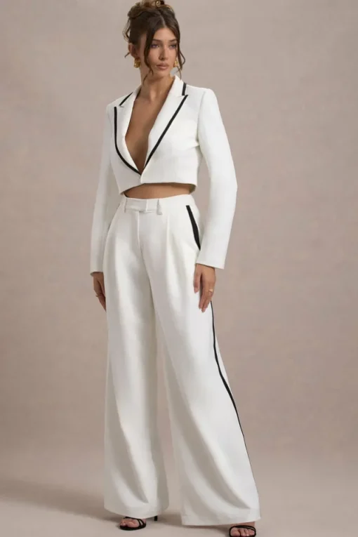 Maiya | White High-Waist Wide-Leg Trousers