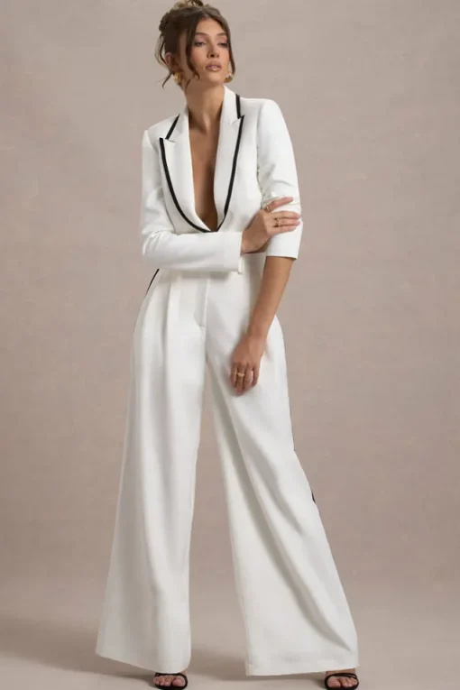 Maiya | White High-Waist Wide-Leg Trousers