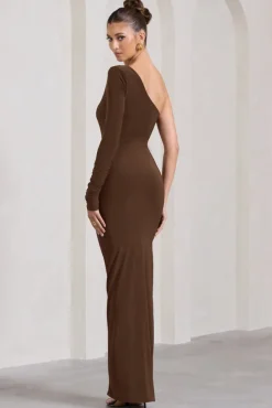 Mallory | Chocolate Brown Asymmetric Split Maxi Dress