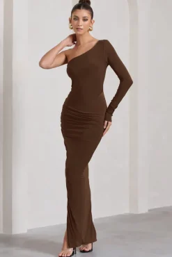 Mallory | Chocolate Brown Asymmetric Split Maxi Dress