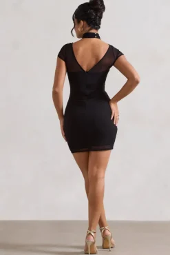 Mandi | Black Mesh Halter-Neck Cut-Out Mini Dress