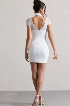Mandi | White Mesh Halter-Neck Cut-Out Mini Dress
