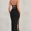 Manon | Black Sweetheart Bandeau Maxi Dress With Thigh Split