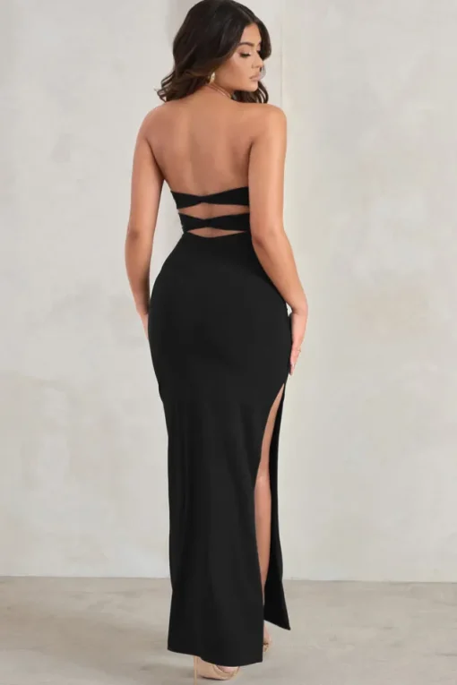 Manon | Black Sweetheart Bandeau Maxi Dress With Thigh Split