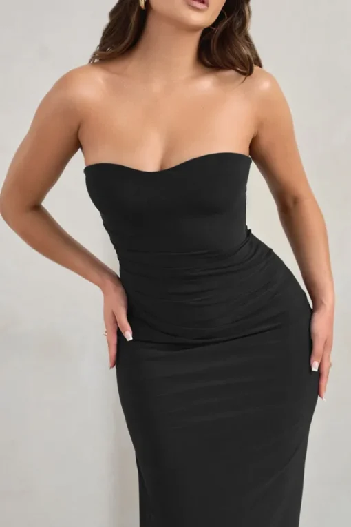Manon | Black Sweetheart Bandeau Maxi Dress With Thigh Split