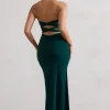Manon | Bottle Green Sweetheart Bandeau Maxi Dress With Thigh Split