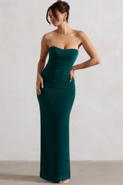 Manon | Bottle Green Sweetheart Bandeau Maxi Dress With Thigh Split