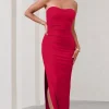 Manon | Red Sweetheart Bandeau Maxi Dress With Thigh Split