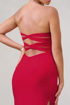 Manon | Red Sweetheart Bandeau Maxi Dress With Thigh Split