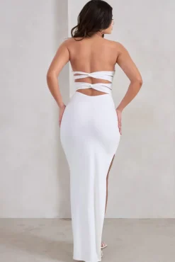 Manon | White Sweetheart Bandeau Maxi Dress With Thigh Split