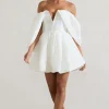 Marbella | Ecru Draped Bardot Skater Mini Dress
