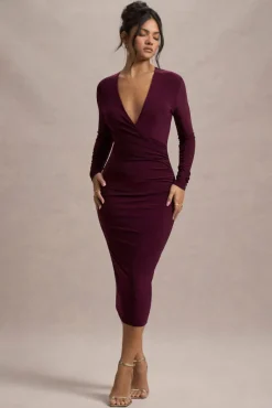 Marcia | Port Bodycon Plunge-Neck Midi Dress