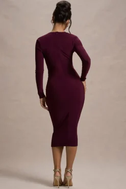 Marcia | Port Bodycon Plunge-Neck Midi Dress