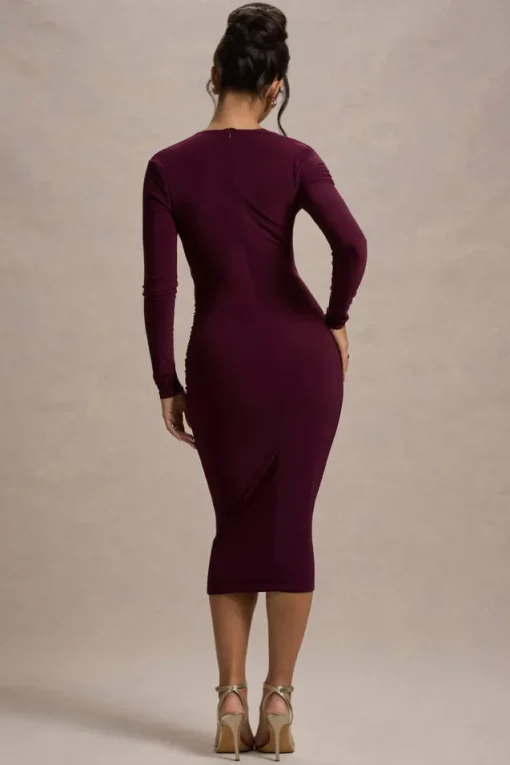 Marcia | Port Bodycon Plunge-Neck Midi Dress