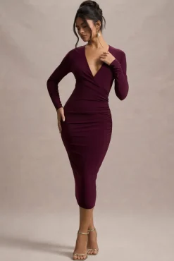 Marcia | Port Bodycon Plunge-Neck Midi Dress