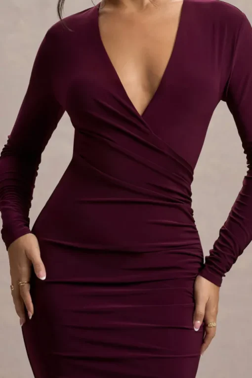 Marcia | Port Bodycon Plunge-Neck Midi Dress
