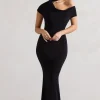 Margaux | Black One-Shoulder Maxi Dress With Halter-Collar