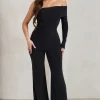 Margie | Black One Sleeve Bardot Jumpsuit