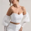 Marina | White Lace Bardot Puff-Sleeve Top