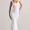 Marseille | White Broderie Knit Square-Neck Cut-Out Maxi Dress