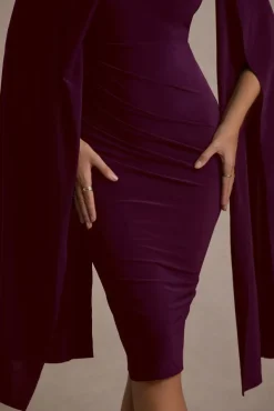 Marysol | Plum Asymmetric Cape Midi Dress
