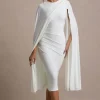 Marysol | White Asymmetric Cape Midi Dress