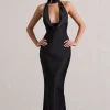 Matea | Black Satin Cowl-Neck Maxi Dress