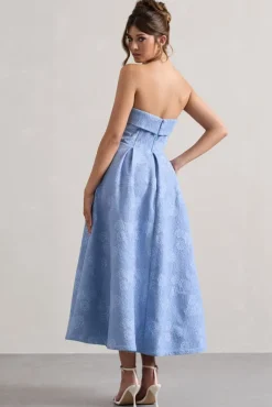 Matisse | Blue Lace Strapless Midi Dress