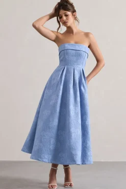 Matisse | Blue Lace Strapless Midi Dress