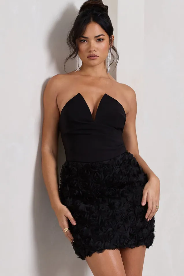 Maya | Black Floral Mesh Strapless Mini Dress