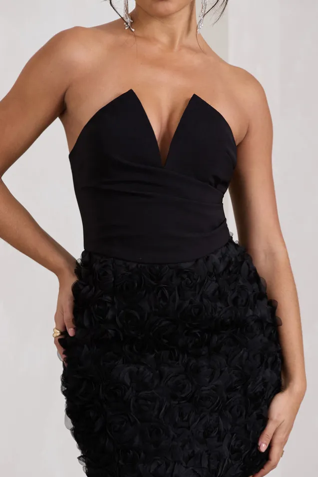 Maya | Black Floral Mesh Strapless Mini Dress