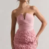 Maya | Blush Pink Floral Mesh Strapless Mini Dress